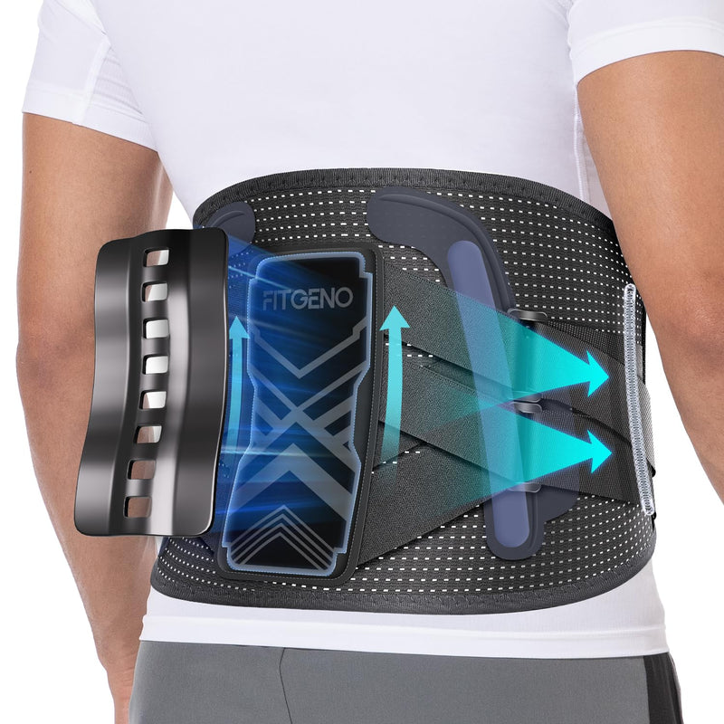 Fit Geno Back Brace for Lower Back Pain Relief: Adjustable Support with Ergonomic Lumbar Pad for Herniated Disc Sciatica and Lumbar Strain - Breathable Design for Men & Women (L/XL) L/XL (Waist: 38" - 46") Black - BeesActive Australia