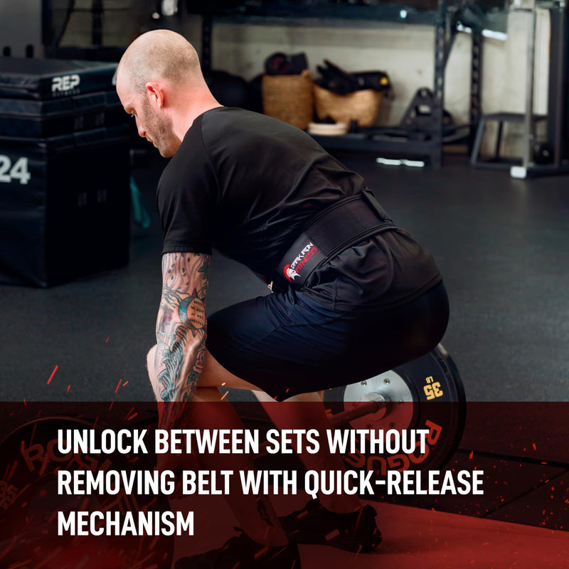 Dark Iron Fitness Self-Locking Weight Lifting Belt for Powerlifting, Squats, Premium Gym Core & Back Support, Weightlifting Training Equipment Large
