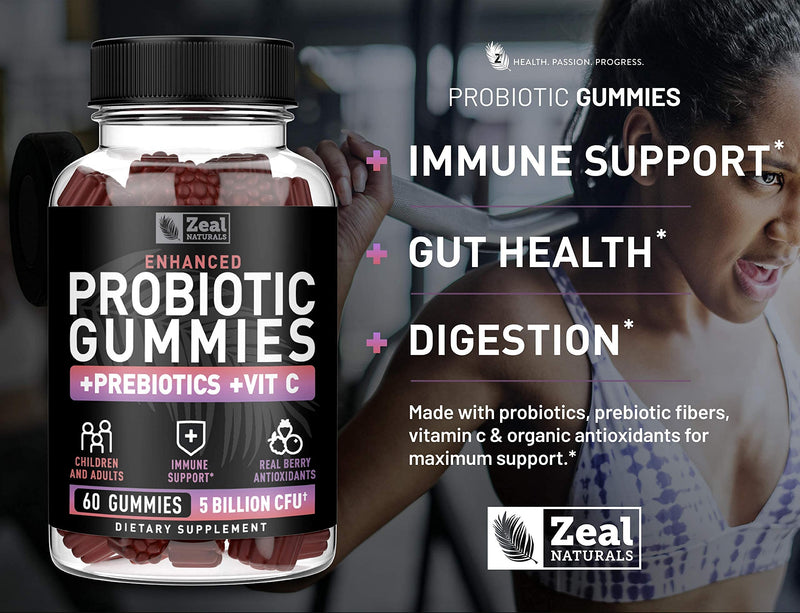 Probiotic Gummies for Adults and Kids (60 Count | 5 Billion CFU) w/Organic Berry Antioxidants & Vitamin C for Immune Support and Digestion gummy- Prebiotics and Probiotics for women Gummies