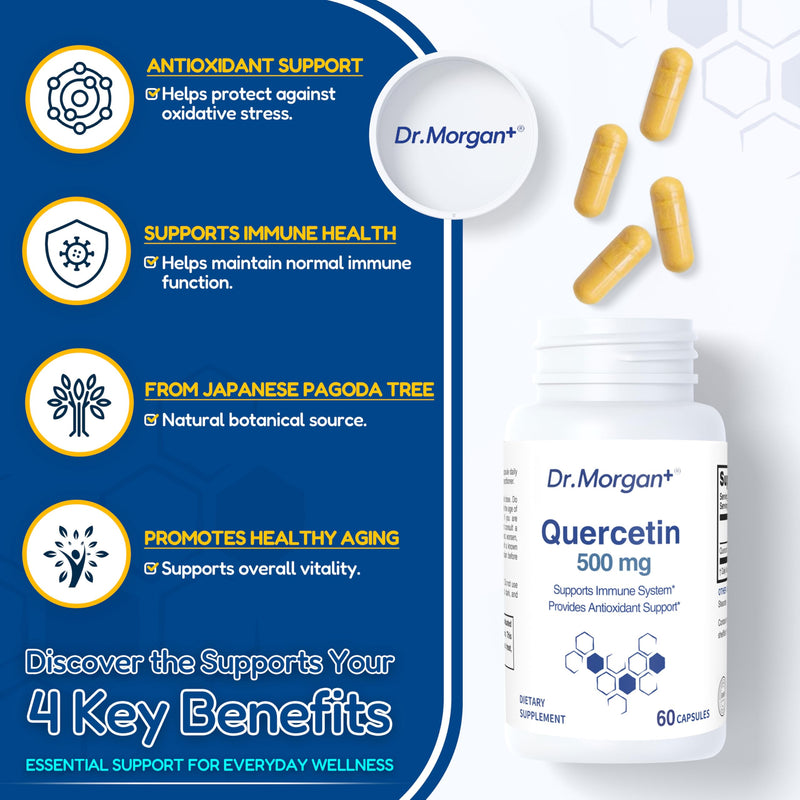 Dr. Morgan Quercetin 500mg Supplement-Bioflavonoid Antioxidant for Immune Support & Cellular Health-Natural Supplement-Made in Canada-60 Capsules