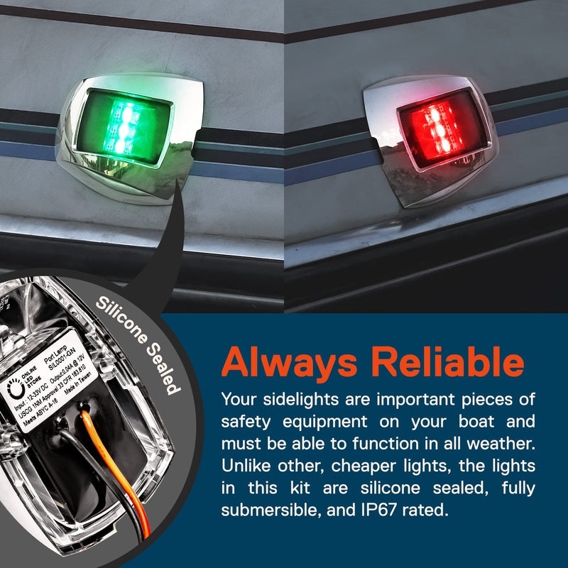 ONLINE LED STORE TRUE MODS Red Green Marine Navigation Light for Boats [USCG ABYC A-16 1NM] [IP67 Waterproof] [Chrome & ABS] 1 Nautical Mile Visibility Navigation Light for Fishing Boat Pontoon Yacht - BeesActive Australia