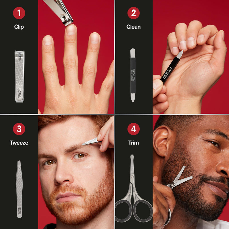 Revlon Men's Grooming Kit, 5-Piece Travel Essentials Set, Includes Nail Clippers, Scissors, File, Tweezers and Carrying Case, Stainless Steel, 1 count - BeesActive Australia