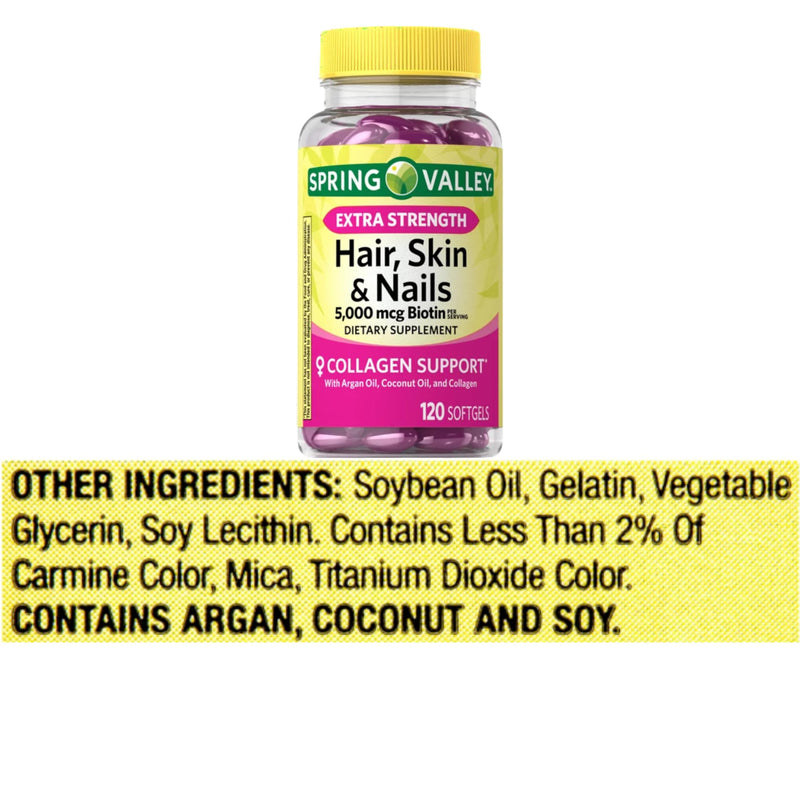 Extra Strength Hair, Skin & Nails Dietary Spring Valley Supplement, Biotin, Collagen, Gelatin 120 ct I + me Gusta Sticker