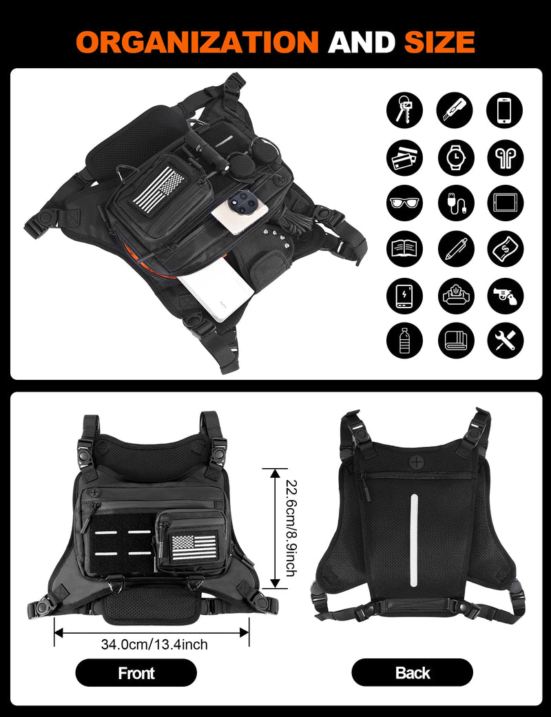 Chest Bag for Men with Expandable Accordion Structure, Running Vest for Outdoors, Chest Pack for Cycling, Hiking Black A