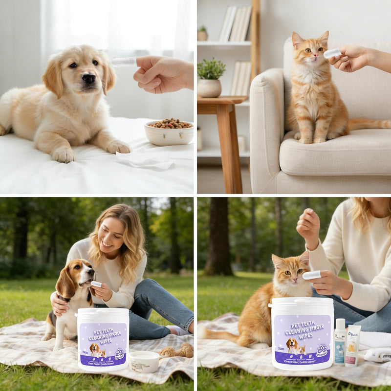 Cats Dogs Dental Care Finger Wipes - 50 PCS Tooth Brushing Kit Dental Wipes for Cats - Teeth Cleaning Finger Wipes for Dog & Cats - Reduces Dental Debris & Freshens Breath (CY_TeethWipes) CY_TeethWipes