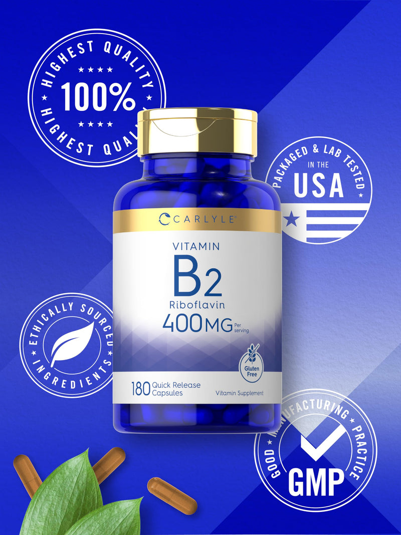 Carlyle Vitamin B-2 400mg | 180 Count | B2 Riboflavin | Non-GMO, Gluten Free Supplement