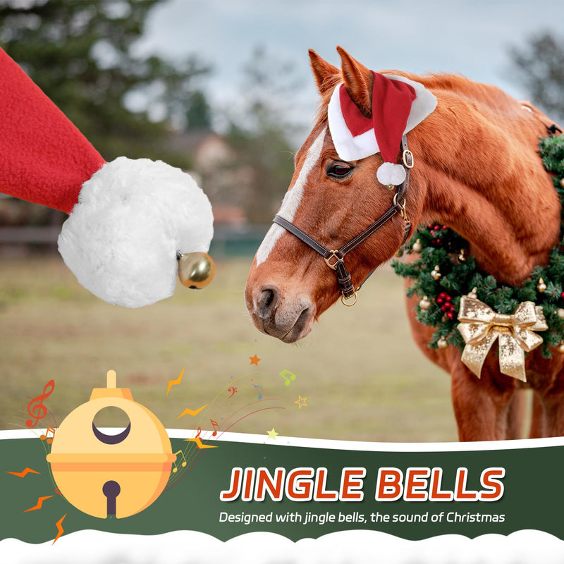 Santa Hat for Horse Equestrian Christmas Holiday Fleece Cap with Jingle Bell,Pet Costumes Christmas One Ear Slip On - BeesActive Australia