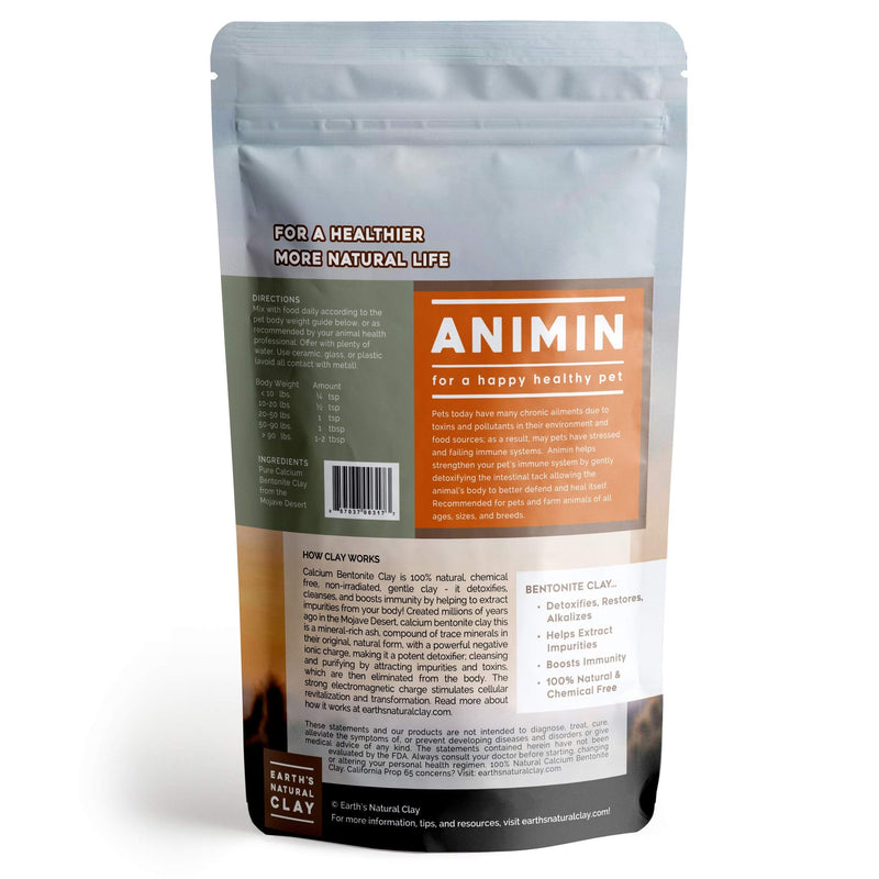 Earth's Living Animin Calcium Bentonite Clay for Pets | 13 oz | Alkalizing Detox Powder Relieves Arthritis, Diarrhea etc | Cleanses Toxins, Parasites, Bacteria | Supports Digestive and Immune System - PawsPlanet Australia