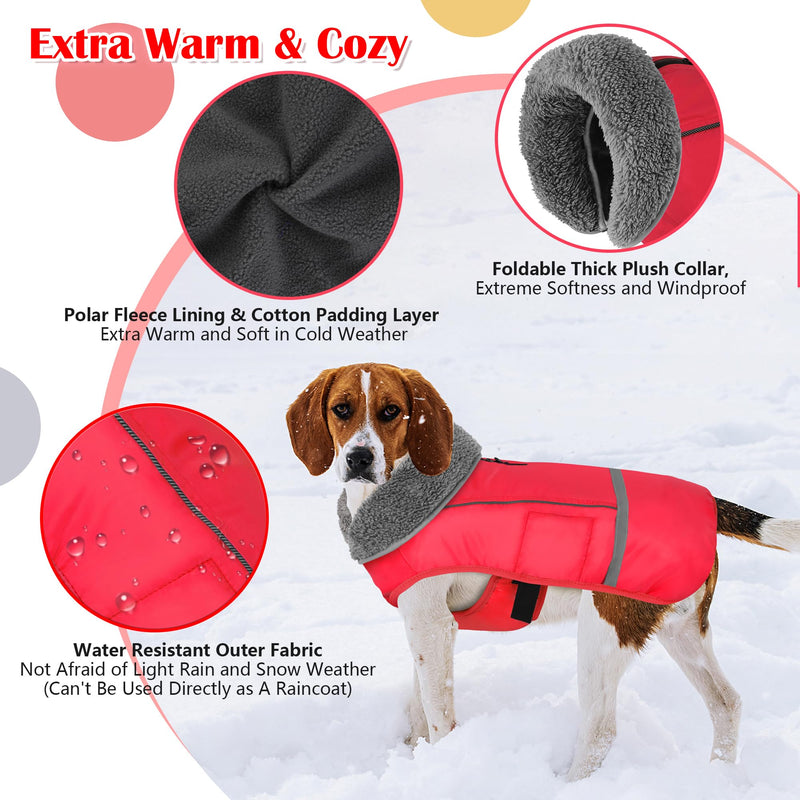 Dogcheer Warm Dog Coat, Fleece Collar Winter Dog Clothes, Reflective Pet Jacket Apparel for Cold Weather, Waterproof Windproof Puppy Snowsuit Vest for Small Medium Large Dogs X-Large Red - BeesActive Australia