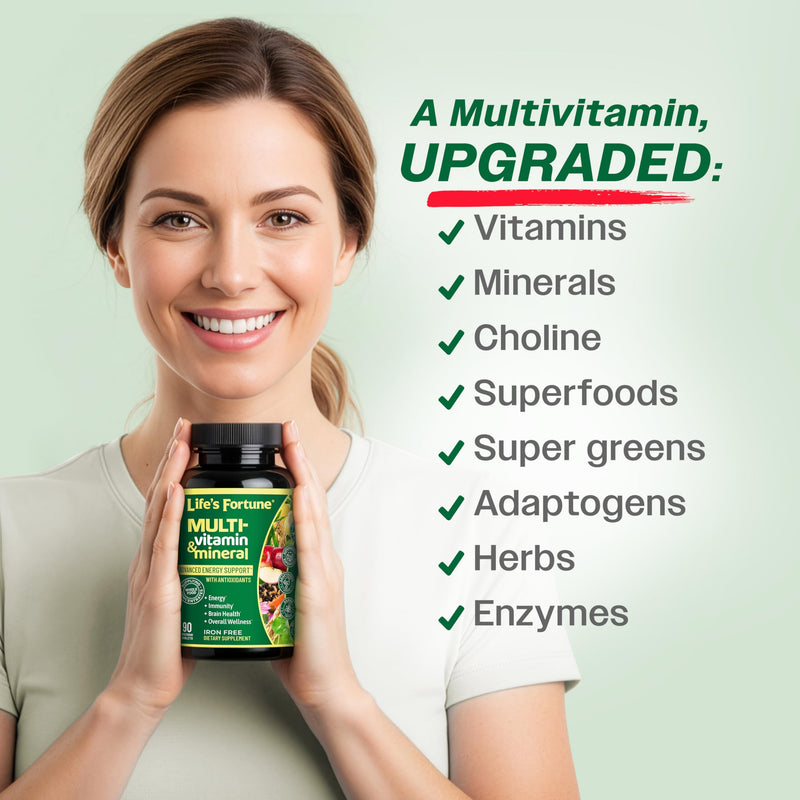 Life's Fortune Whole Food Multivitamin & Mineral Supplement for Men & Women – Energy Support Vitamins for Immune, Brain & Metabolism Support – Iron Free, 90 Vegetarian Tablets 90 Count (Pack of 1)