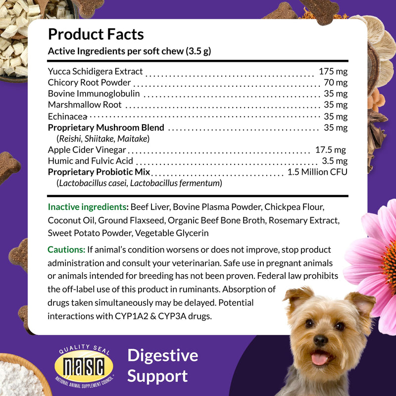 Ultimate Pet Nutrition Digestion Renew Soft Chew Gut Health Support for Dogs, Helps with Digestion & Occasional Gas, 60 Count
