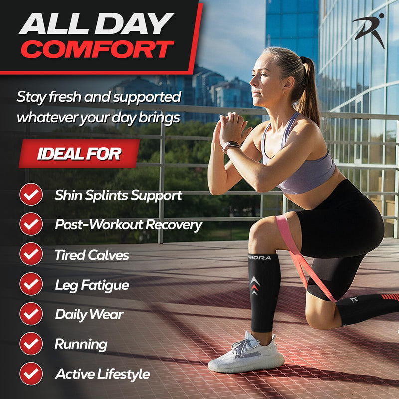 Rymora Calf Compression Sleeves Men Women - Leg Compression Sleeve Footless Socks - Shin Splint Relief Fitness Running Medium Black - BeesActive Australia
