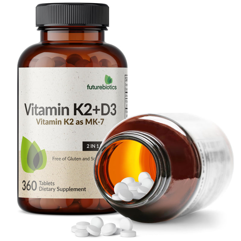 Futurebiotics Vitamin K2 with D3, 2 in 1 Support, 5000 IU Vitamin D3 & 90 mcg Vitamin K2 MK-7 Non-GMO, 360 Tablets 360 Count (Pack of 1)