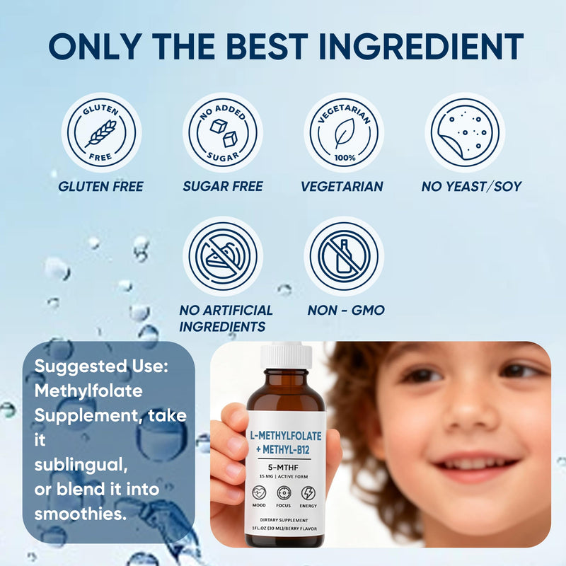 L-Methylfolate, 15mg L-Methylfolate + Methyl-B12, Improved Focus and Attention, Balanced Mood & Overall Wellness, Organic Berry Flavor, Liquid Sublingual Form, 1fl oz
