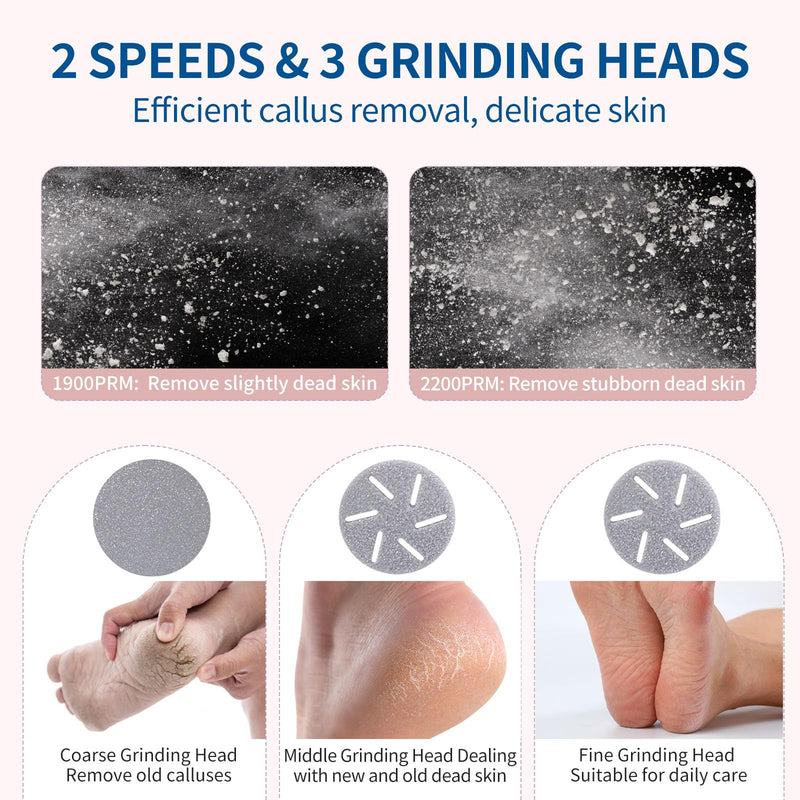 Electric Foot Callus Remover with Dander Vacuum, Rechargeable Waterproof 3 Roller & 2 Speeds Foot File,Professional Portable Pedicure Tool for Care of Dead Skin,Chapped,Callus,Cracks - BeesActive Australia