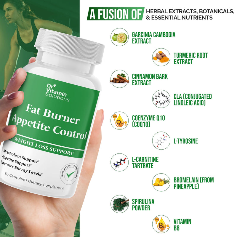 Fat Burner and Appetite Suppressant for Weight Loss for Women and Men | Thermogenic Metabolism Booster, Garcinia Cambogia, L-Carnitine, CLA, Chromium, Non-GMO, 30 Capsules 1 Month Supply 30 Count