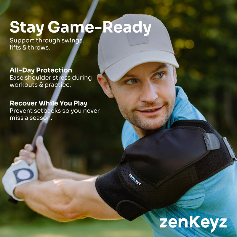 ZENKEYZ Shoulder Brace for Men & Women - Size L/XL (Chest 38-50") - Black/Copper - Copper-Infused Compression Sleeve & Rotator Cuff Support - Adjustable Strap with Ice/Heat Pocket - Sturdy Arm Sling for Joint Stability Copper Infused Black - BeesActive Australia