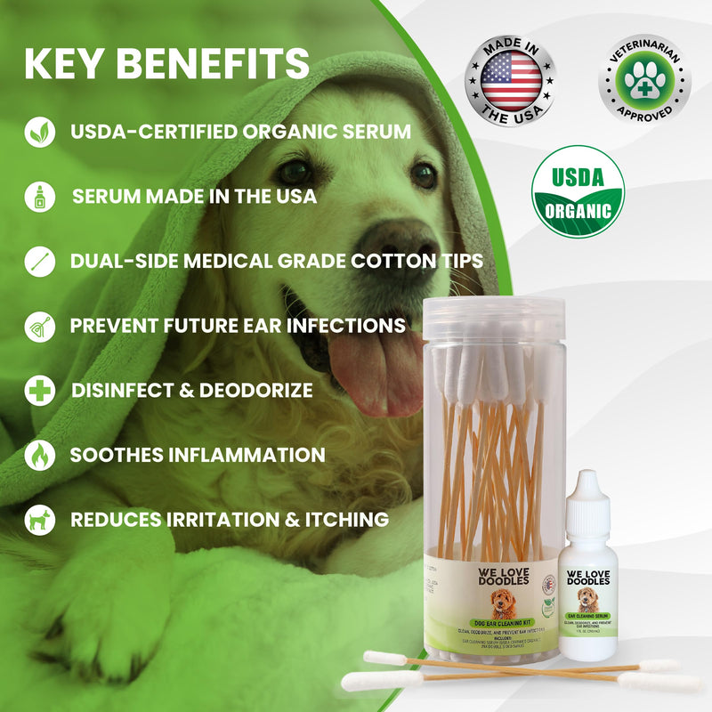 We Love Doodles Dog Ear Cleaner & Ear Cleaning Solution Bundle - Ear Cleaning Solution Kit & Ear Wash for Dogs - Puppy Ear Cleanser - for Itching & Mites Infection - Made in USA