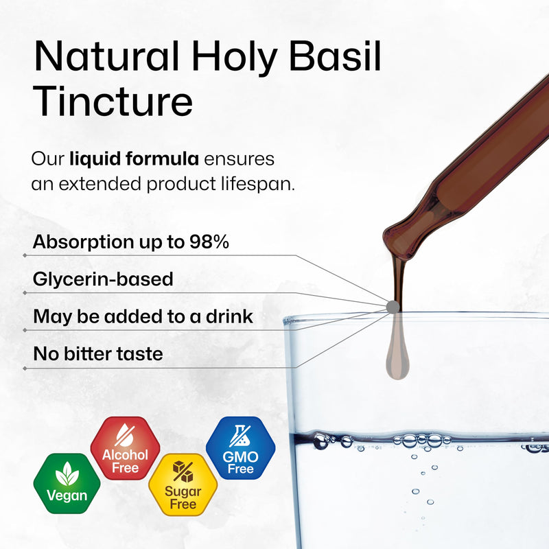 BIO KRAUTER Holy Basil Tincture - Tulsi Powder Liquid Extract - Supports Calmness and Relaxation - Ursolic Acid Supplement - Alcohol and Sugar Free Holy Basil Extract - Vegan Drops 4 Fl.Oz. 4 Fl Oz (Pack of 1)