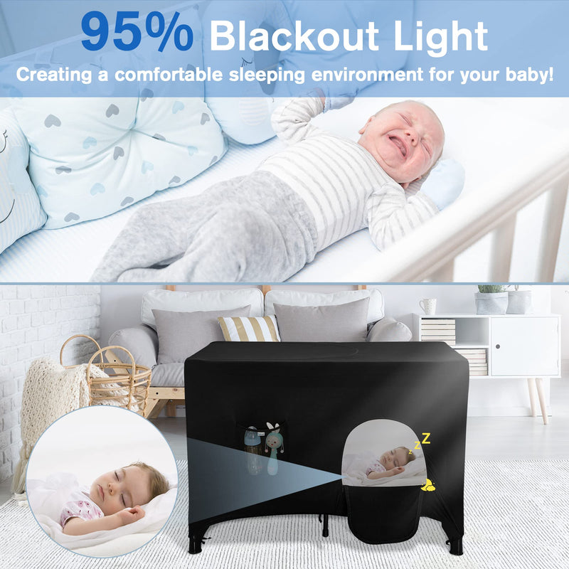 Pack n Play Blackout Cover for Travel Crib - Breathable Tent With Portable Stretchy Netting