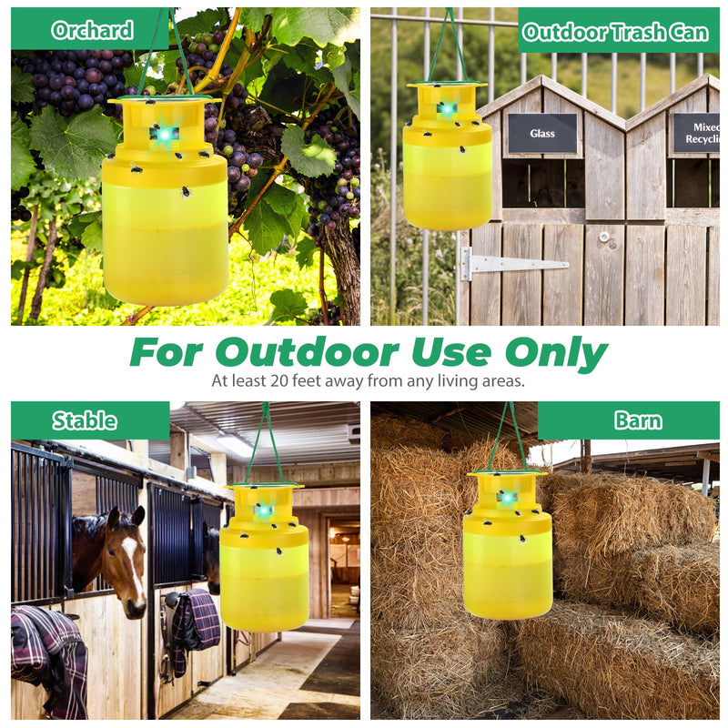Fly Traps Outdoor Hanging, 2 Pack Solar Fly Trap with Natural Bait Refill, Reusable House Fly Killer, Horse Fly Catcher Fruit Fly Repellent Jar Bottle for Patio Barn Ranch Stable Orchard - BeesActive Australia