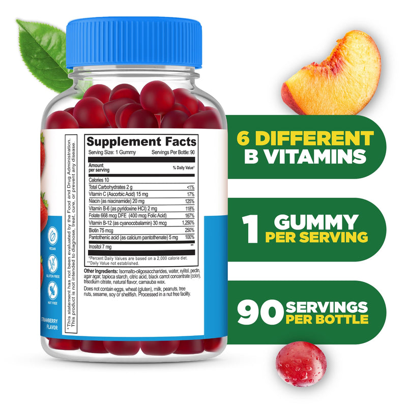 Lifeable Sugar Free Vitamin B Complex Gummies | B-Complex with Vitamin C | Great Tasting VIT B Complex Vitamins | Energy and Nerve Support | B Vitamins Complex for Women, Men, Adults | 90 Gummies