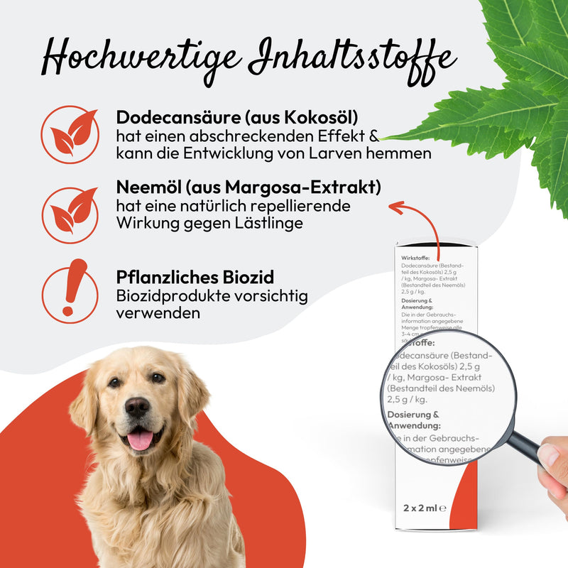 PHA Spot on drops for dogs to ward off fleas, ticks and other pests, plant biocide, 2 plastic tubes of 2 ml each - BeesActive Australia