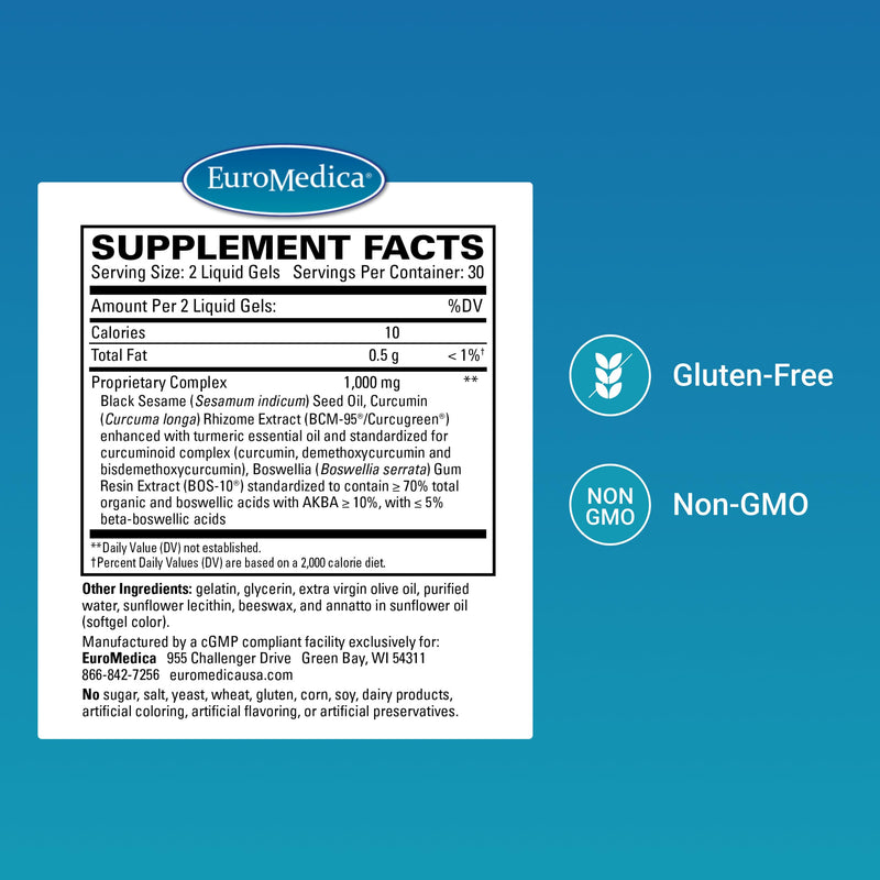 Euromedica Triple Action - 60 Softgels - with Clinically Studied Curcumin & Boswellia - Non-GMO - 30 Servings