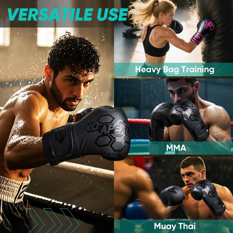 APEXUP Boxing Gloves Men Women, Pro Training Sparring, Heavy Bag Gloves for MMA Kickboxing Muay Thai 14 OZ Black
