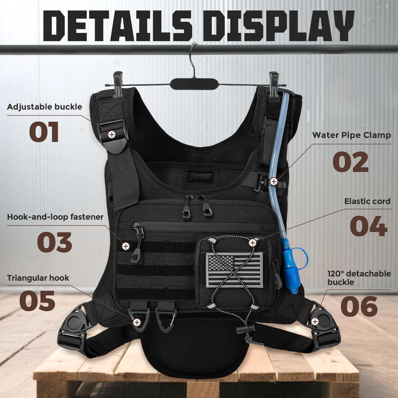 Hydration Vest with 2L Water Bladder for Men and Women,Lightweight Adjustable Hydration Backpack,Reflective Running Vest Chest Bag for Climbing Cycling Hiking Black One Size