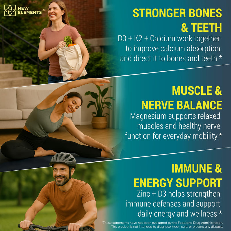 Calcium Supplements 1200mg for Women & Men with Vitamin D3 K2 + Magnesium Glycinate & Zinc | D3 10,000 IU | K2 200mcg | Magnesium 200mg | Zinc 20mg | Bone, Muscle & Immune Support - Vegan - Non-GMO