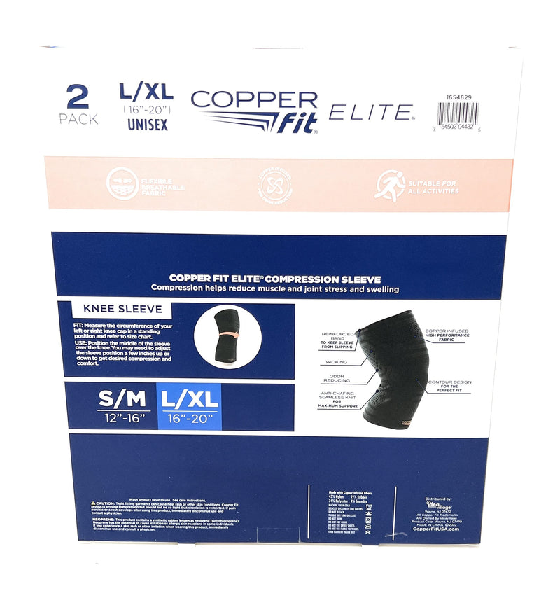 Copperfit Elite Knee Support Knee Sleeve for Joint Pain and Arthritis Relief L/XL - 2 Pack