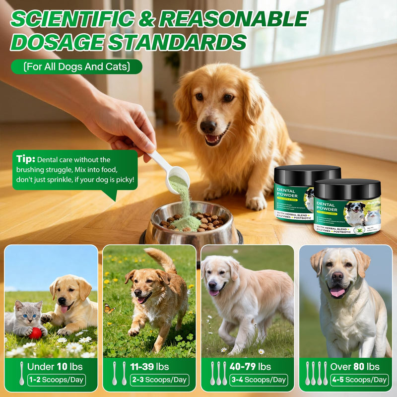 Dog Dental Powder for Teeth Cleaning Plaque & Bad Breath Off, Dental Powder for Dogs Teeth with Natural Herbal Blend & Postbiotics, Dog Teeth Cleaning Powder with Enzymes for Dogs & Cats (5.3oz)