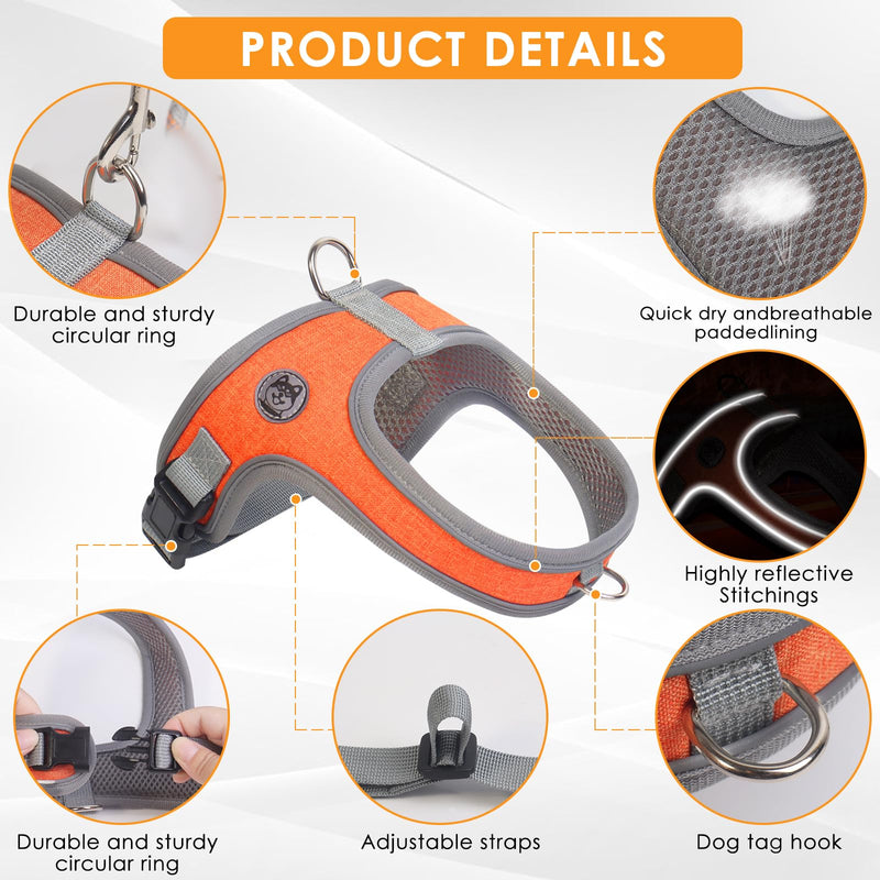 Dog Harness, Reflective No-Choke Pet Vest, Adjustable Soft Ventilate Padded Dog Vest, for Small and Medium Dogs and Cats Pet Harness (Orange, M) Orange - BeesActive Australia