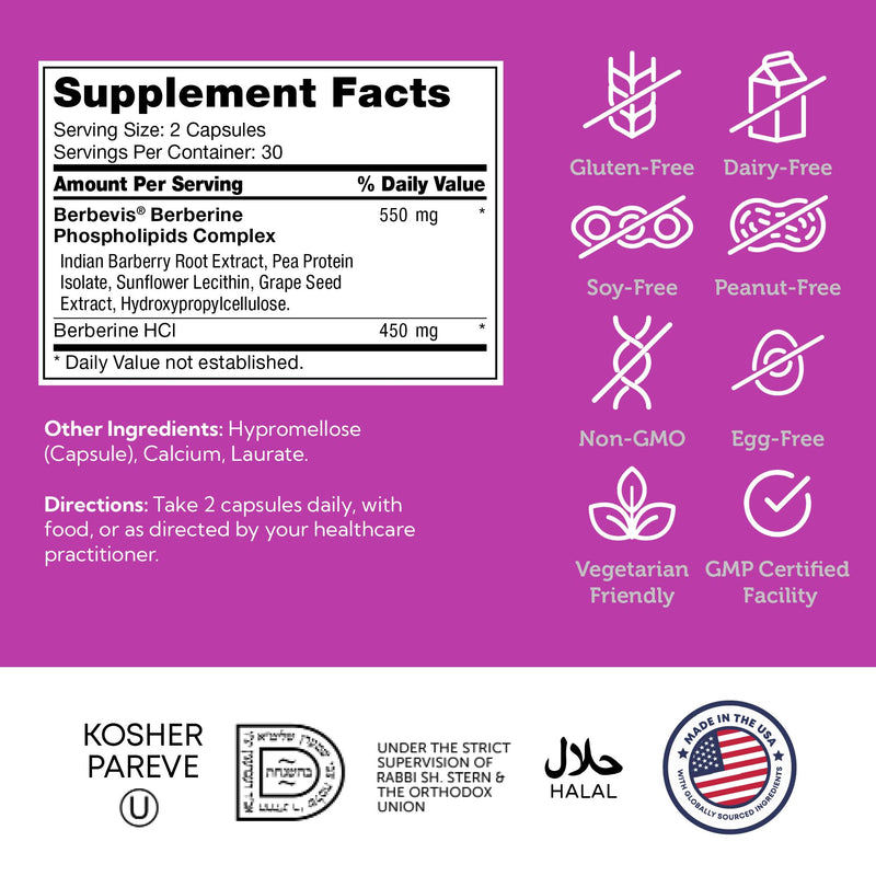 Berberine with Clinically Evaluated Berbevis, Metabolism and Glucos Support Formula, 60 Capsules. - BeesActive Australia