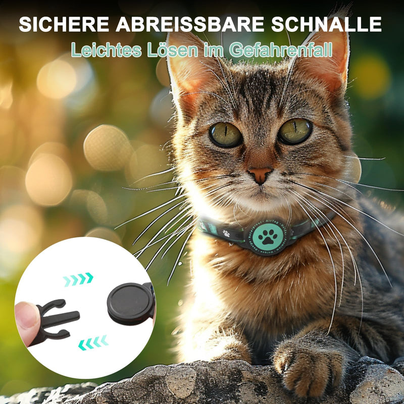 Airtag Cat Collar Breakaway, Reflective Kitten Collar with Airtag Holder and Bell, Comfortable Padding, Adjustable, Durable, Suitable for Cats (Green, S) S (9"-13") Green - BeesActive Australia
