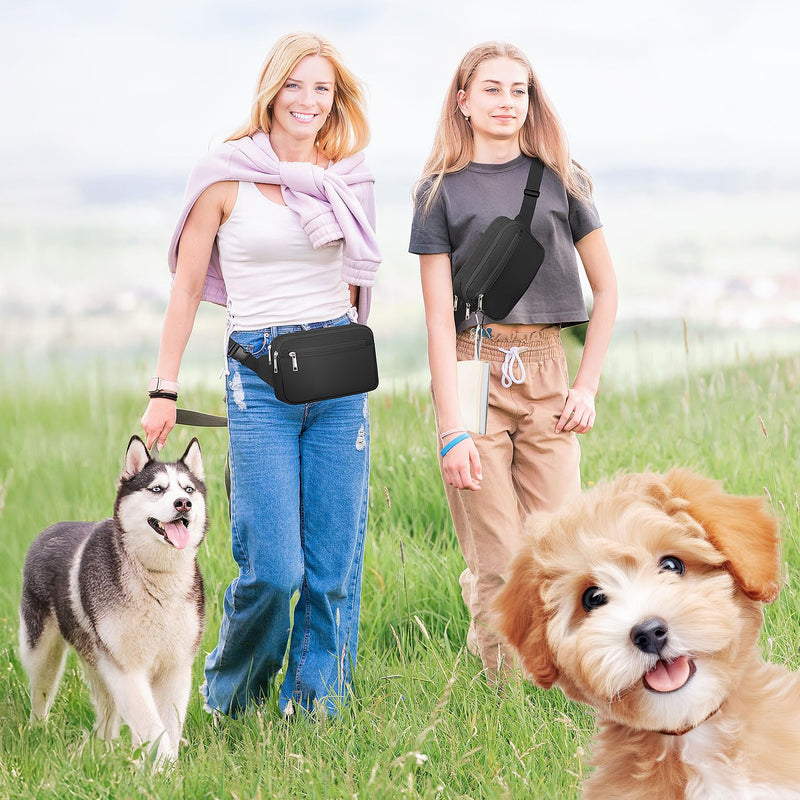 Dog Treat Pouch & Dog Walking Bag,Removable Treat Pouches for Pet Training,Stylish Dog Walking Fanny Pack with Used Waste Bag Holder,Black Black - BeesActive Australia