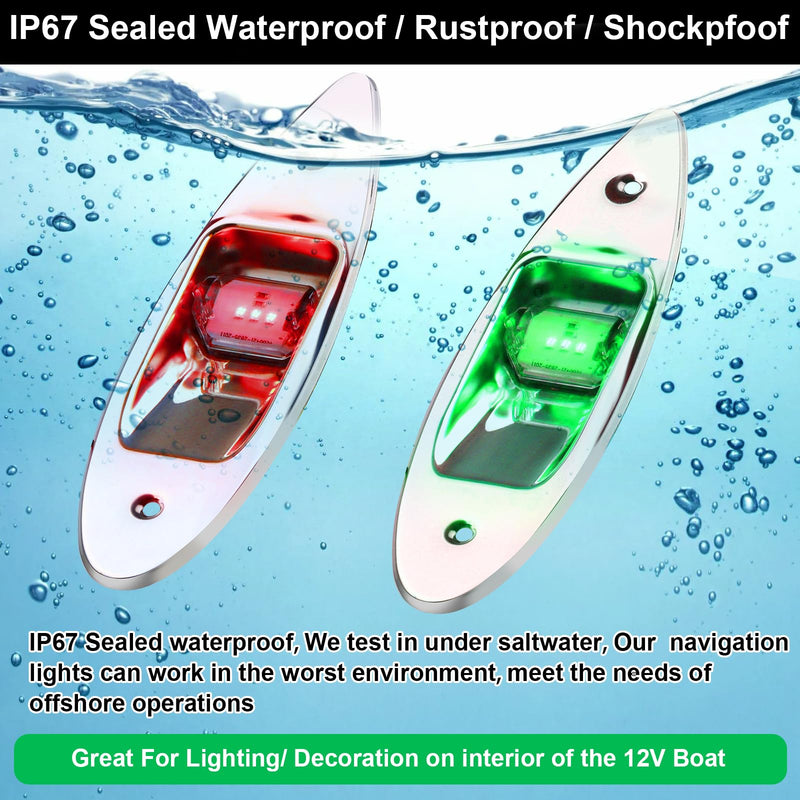 Boat Navigation Lights, 12V Stainless Steel Marine Navigation Lights, Waterproof Red & Green LED Marine Boat Yacht Sailing Signal Warning Light - BeesActive Australia