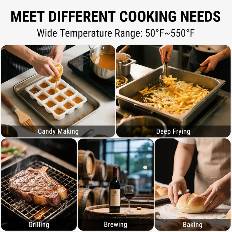 TempPro Candy Thermometer with Pot Clip, 9" Long Probe Deep Fry Oil Thermometer for Frying & Candy Making, Fryer Cooking Thermometer for Chocolate, Caramel, Brewing & Baking (Previously ThermoPro) 1 Mechanical Thermometer