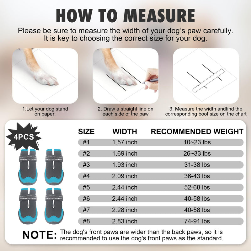 Dog Shoes for Large Small Medium Dogs Warm Non-Slip Protective Dog Boots for Winter Cold Pavement Waterproof Cotton Paw Protector for Snow Rain Outdoor (Blue, #1(2.16"*1.57")(L*W) for 11-26 lbs) BLUE #1(2.16"*1.57")(L*W)for 11-26 lbs - BeesActive Australia