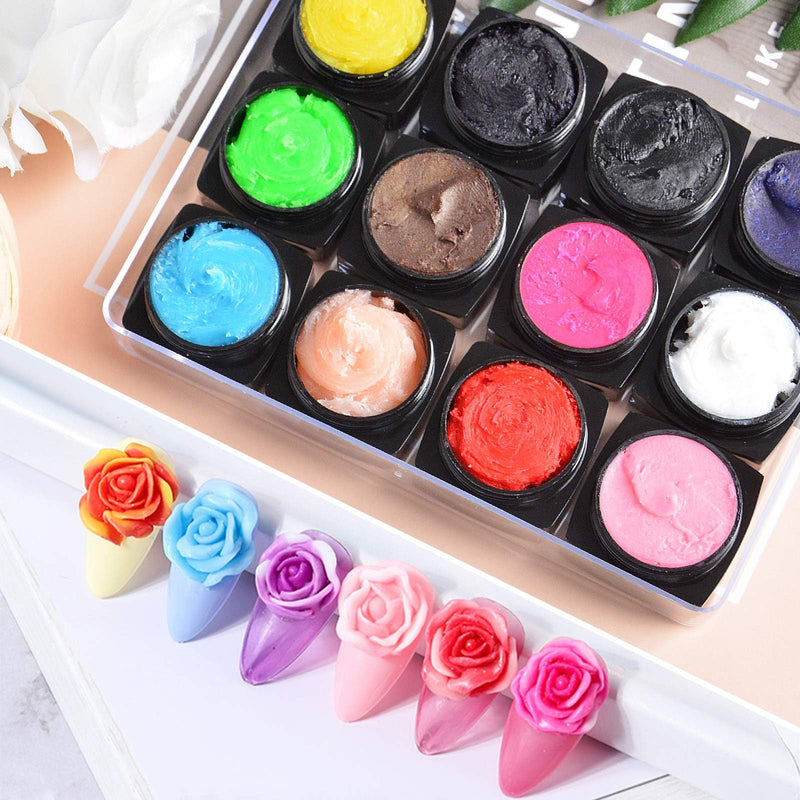 EBANKU 12 Colors Sculpture Painting Nail Gel Set, 3D Nail Carved Gel Sculpture Creative DIY Decoration Painting Glue with Tools, Silicone Pen, Cuticle Pusher and Carving Brush - BeesActive Australia