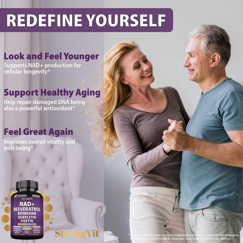NAD Resveratrol Supplement for Women & Men. Support Cellular Health, Energy + Healthy Aging. Advanced Formula, Plus Third-Party Lab Tested in USA (120 Capsules) 120 Count (Pack of 1)
