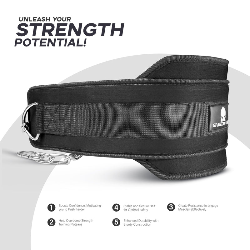 Dip Belt for Weightlifting, Weighted Belt with Chain for Pullup, Gym Lifting Belt for Powerlifting, Squat, Bodybuilding, Heavy Duty Steel, Workout Belt with Comfortable Neoprene Support Black