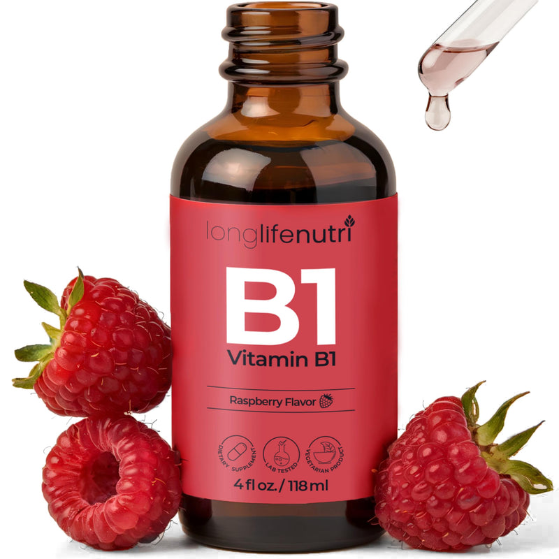 LongLifeNutri Vitamin B1 Liquid Drops - Thiamine Mononitrate Supplement for Energy and Nerve Health, Fast Absorption, 4 FL OZ, 5-Month Supply, Lab Tested, Made in USA 4 Fl Oz (Pack of 1)