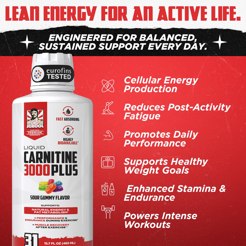 Old School Labs 4-in-1 Liquid L-Carnitine 3000 Plus for Energy & Metabolism | Fast Absorbing L Carnitine Supplement with Acetyl L-Carnitine, L-Tartrate, ProGBB® & Vitamin B for Energy & Metabolism, 16oz 31 Fl Oz (Pack of 1)