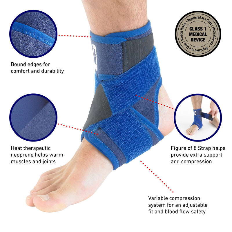 Neo-G Ankle Brace with Figure of 8 Strap – Neoprene Ankle Brace for Ligament Damage, Arthritis, for Sprained Ankle, Weak Ankles – Class 1 Medical Device - One Size