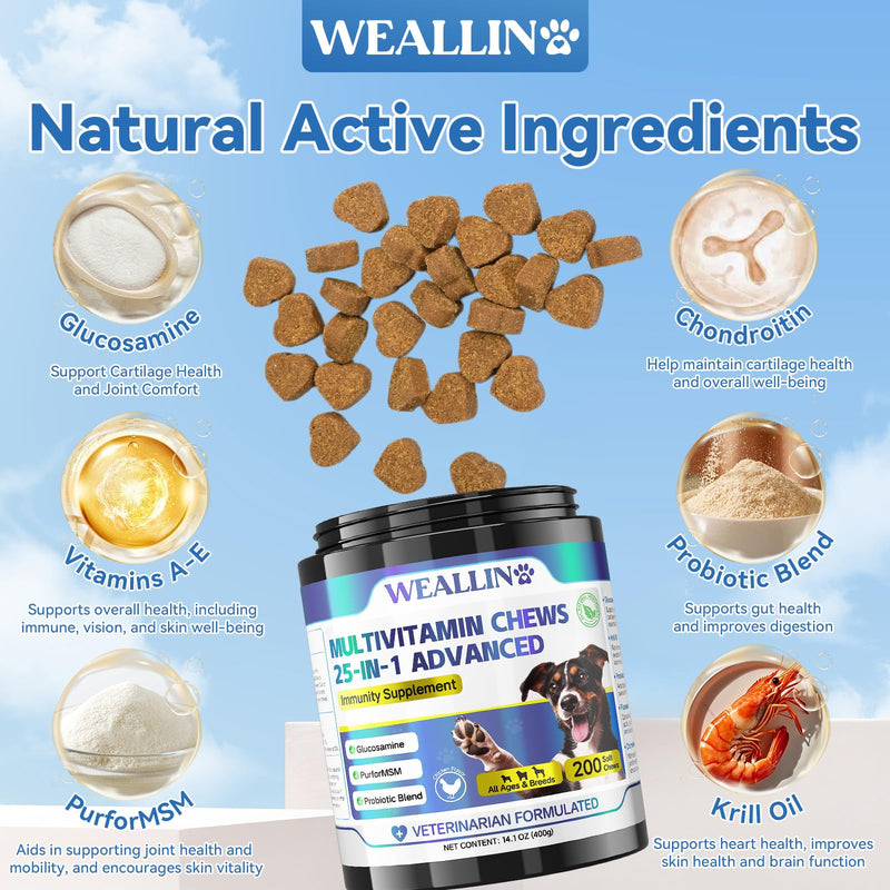 WEALLIN Cat & Dog Wellness Bundle, Taurine Cat Multivitamin Treats + 25-in-1 Dog Multivitamin Chews, Daily Nutrition, Immune Support, Digestion, Skin & Coat, Heart, Hip & Joint Care
