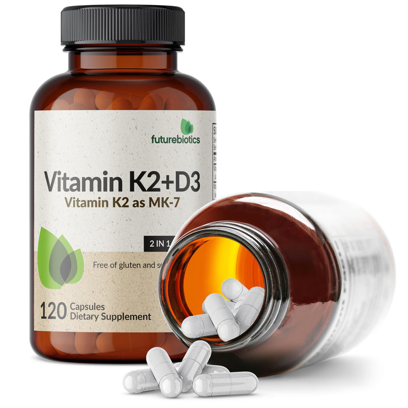 Futurebiotics Vitamin K2 MK-7 90 mcg + D3 5000 IU, 120 Vegetarian Capsules | 2-in-1 Bone, Immune & Heart Health Support, Helps Transport Calcium to Bones, Non-GMO, Gluten-Free & Soy-Free 120 Count (Pack of 1)