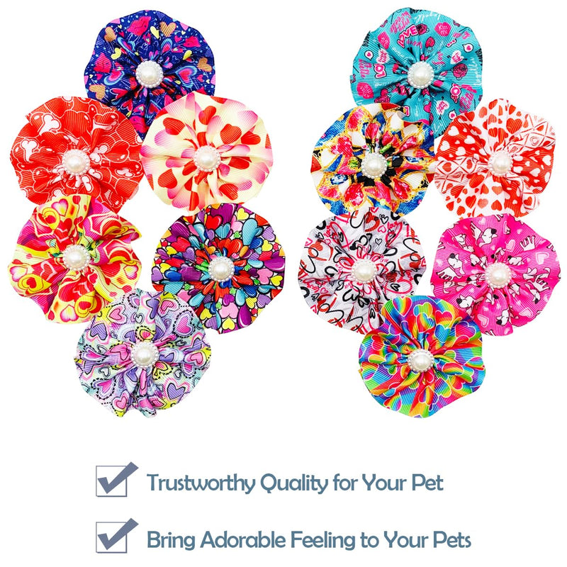 12pcs Small Dogs Collar Flowers Pink with Beads for Valentine's Day for Puppy Doggy Cat Kitten Rabbit Bunny Grooming Attachment Embellishment - BeesActive Australia