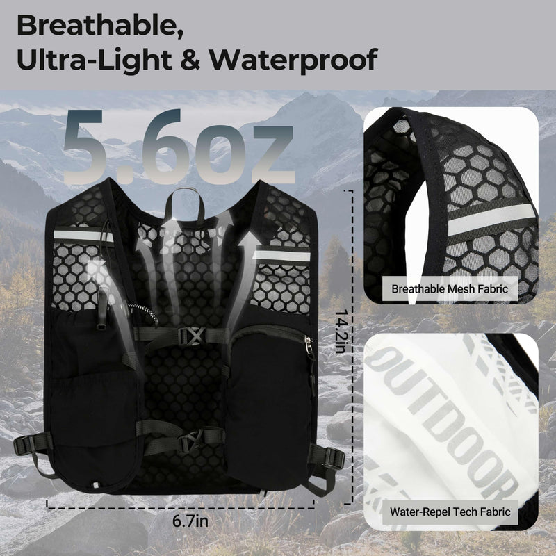 Hydration Running Vest with 1.5L Water Bladder for Hiking Backpack, Reflective Safety Vest for Men & Women, Lightweight Adjustable Marathon Gear for Trail Running Black 5L